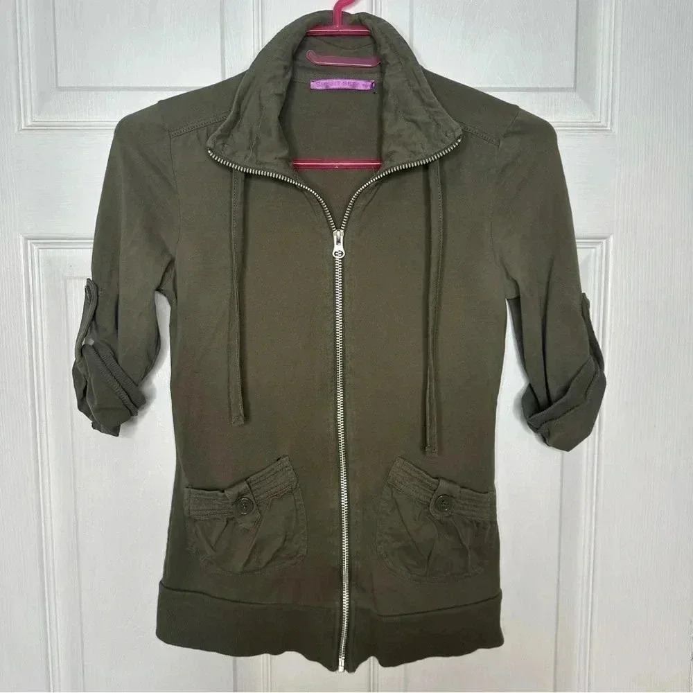 Smart  Set Sweatshirt Zippered Green Size Extra Small